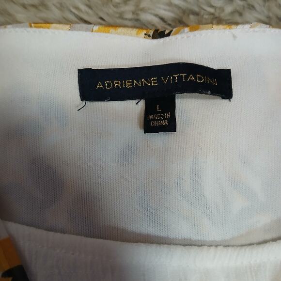 Adrienne Vittadini Floral Blouse L Yellow White Black V-Neck Sheer Long Sleeve - Picture 2 of 8